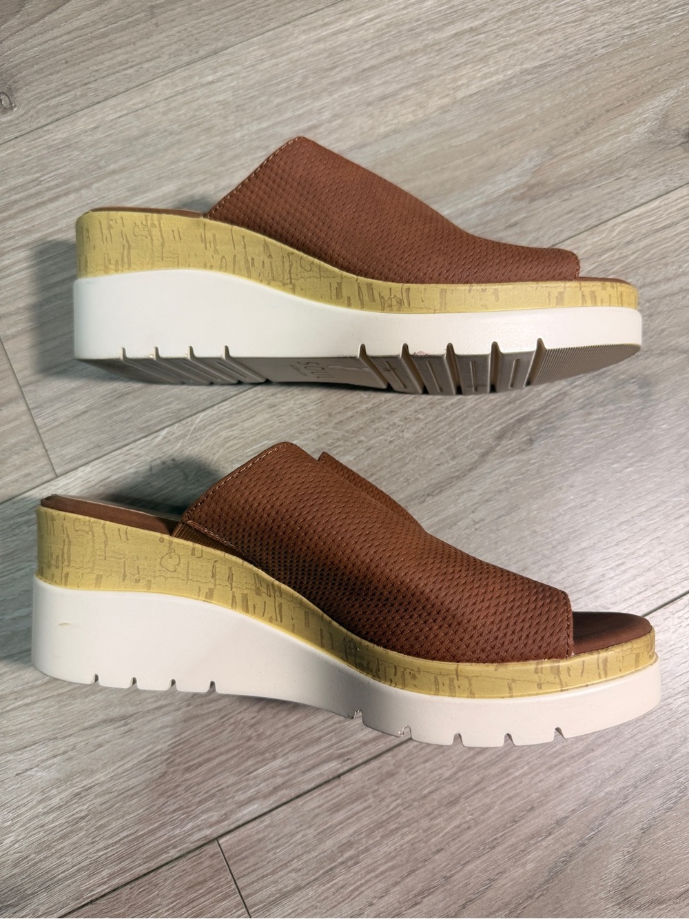 Soul Naturalizer Shoes Women Size 8.5M Brown Wedge Sandal Mules Peep Toe Slides - Picture 11 of 13